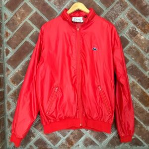 Vintage Izod Lacoste Windbreaker Roll Up Hood Men’s Size Large Red Pockets 80s